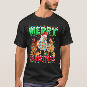 Camiseta Galinha de Natal Alegre Chapéu de Papai Noel Luzes