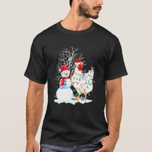 Camiseta Galinha de Natal Boneco de Neve Galinha Luzes Nata