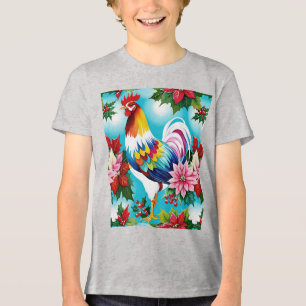 Camiseta Galinha De Natal Colorida E Poinsettias