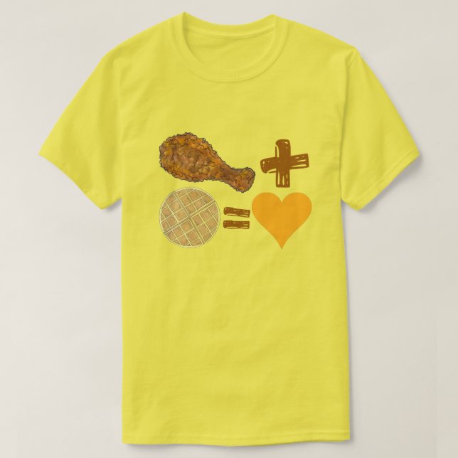 Camiseta Galinha de Par Clássico de Comida + Waffle = Coraç (Frente do Design)