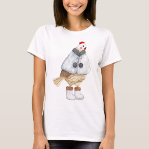 Camiseta Galinha Divertida e Fashion na capa de inverno e b
