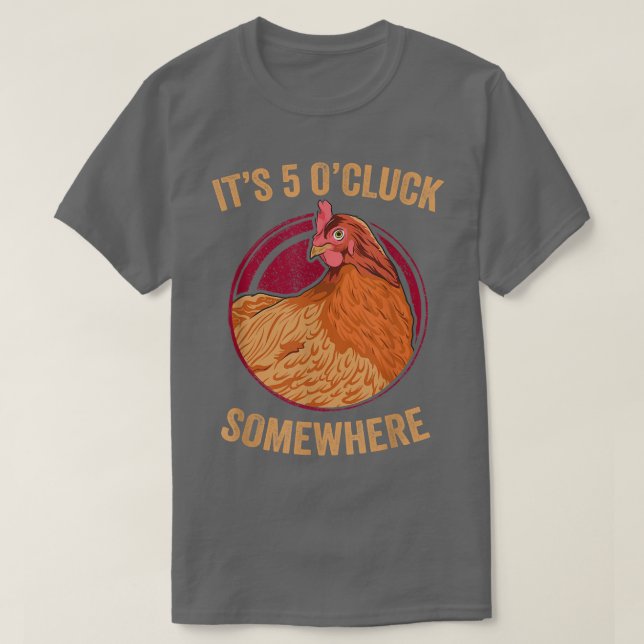 Camiseta Galinha Engraçada 5 O'Cluck Backyard Chicote (Frente do Design)