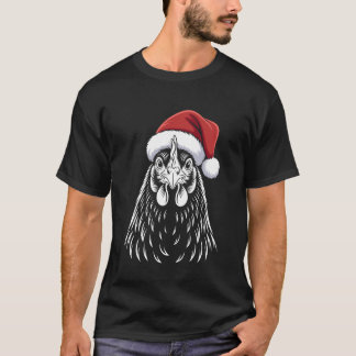 Camiseta Galinha Engraçada de Natal Chapéu de Papai Noel Fa