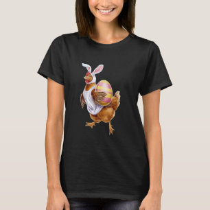 Camiseta Galinha Feliz de Páscoa com Coelho e Ovos Divertid