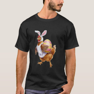 Camiseta Galinha Feliz de Páscoa com Coelho e Ovos Divertid