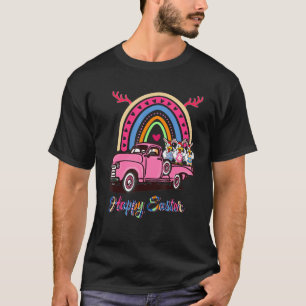 Camiseta Galinha Feliz de Páscoa Segurando Ovos de Coelho C