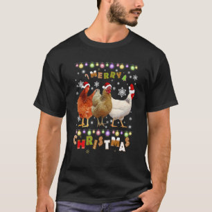 Camiseta Galinha Feliz Natal Chapéu de Papai Noel Luzes Nat