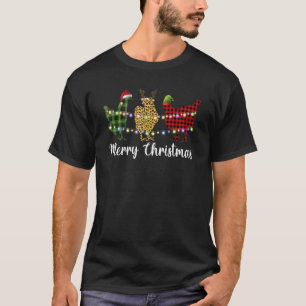 Camiseta Galinha Feliz Natal Vermelho Xadrez Verde Leopard