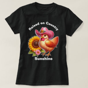 Camiseta Galinha Fofa de Chapéu Rosa com Girassol Brilhante