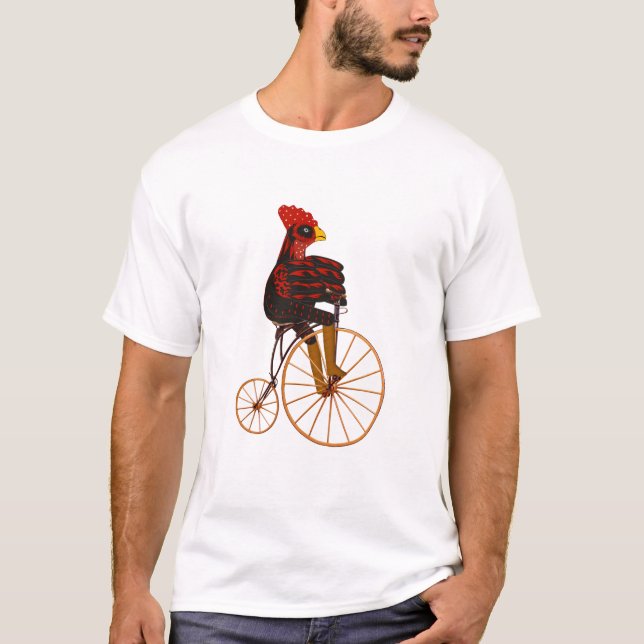 Camiseta Galinha Galinha Andando Uma Bicicleta Vintage (Frente)