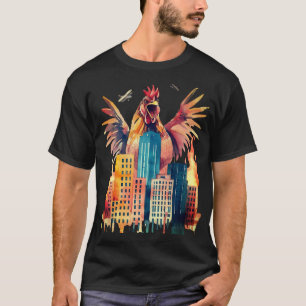 Camiseta Galinha gigante atacando cidade animal engraçado