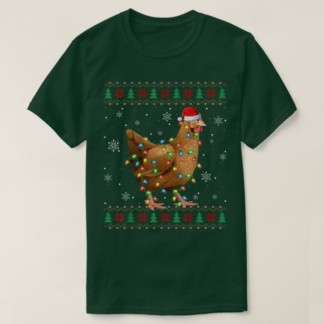 Camiseta Galinha Lover Xmas Luzes Papais noeis Frango Feio  (Frente do Design)