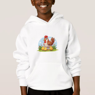 Camiseta galinha mãe e pequenos pintinhos amarelos