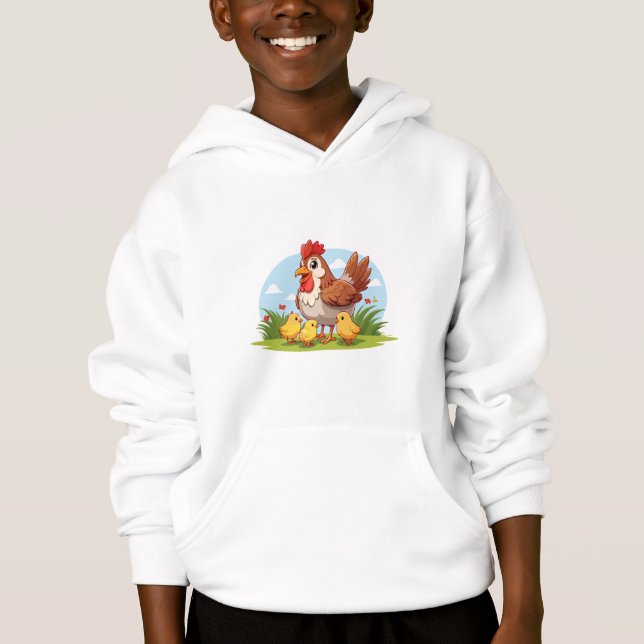 Camiseta galinha mãe e pequenos pintinhos amarelos (Frente)