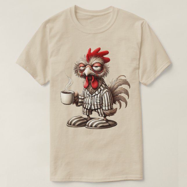 Camiseta Galinha Mal-Humorada de Manhã – Café Primeiro! (Frente do Design)