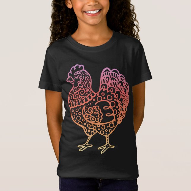 Camiseta Galinha ornamentado Lineart (Frente)