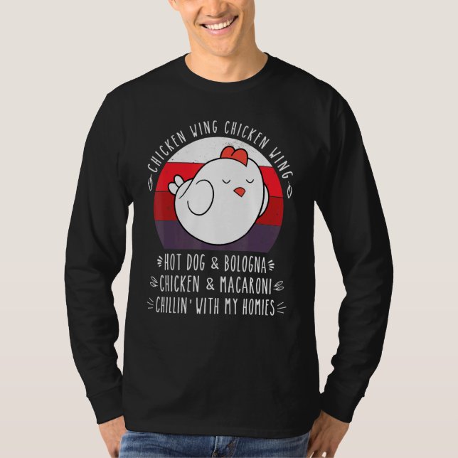 Camiseta Galinha Que Anca Galinha Asas Cão Quente Bolonha V (Frente)