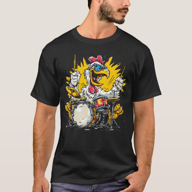 Camiseta Galinha Ritmo Com Tambores Para Amantes de Bateria (Frente)