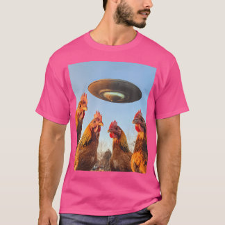 Camiseta Galinha Selfie Com Aliens Ufos Gráfico Engraçado