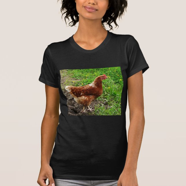 Camiseta Galinha vermelha pequena - camada ar livre do ovo (Frente)