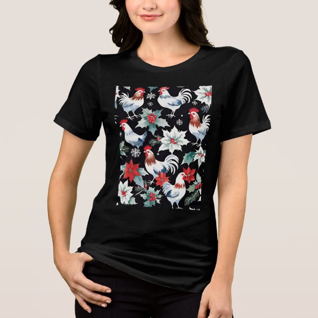 Camiseta Galinhas De Natal E Poinsettias (Frente)