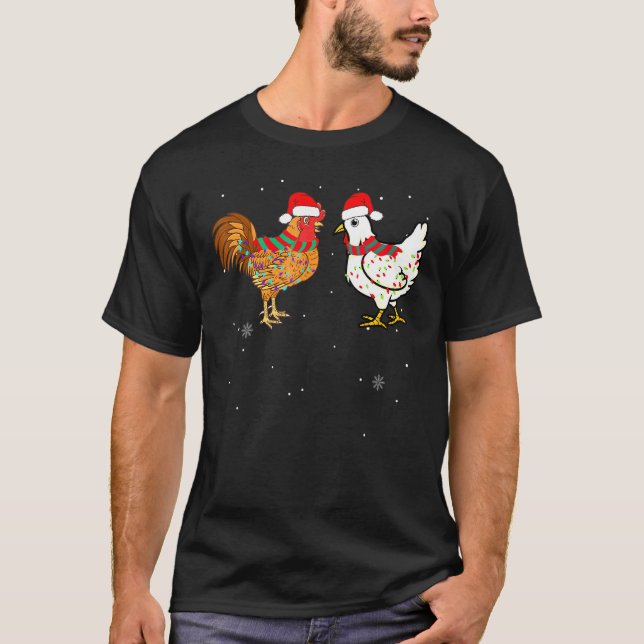 Camiseta Galinhas de Natal Vestem Santa Hat Lo (Frente)