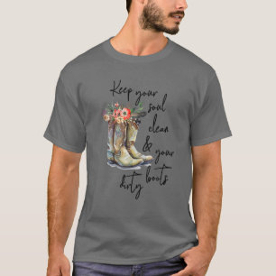 Camiseta Galinhas Florais Boots Mantenha Sua Alma Limpar Se