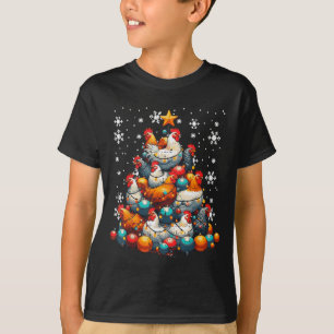 Camiseta Galinheiro Árvore de Natal Xmas Animais de Fazenda