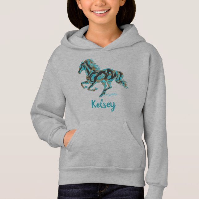 Camiseta Galloping Turquoise Horse Silhoutte (Frente)