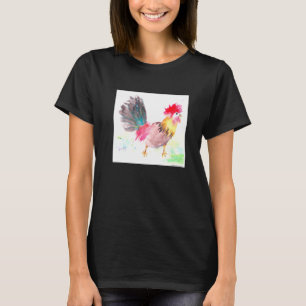 Camiseta Galo Aquarela Pintura de Galinha Animal de Fazenda