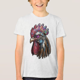Camiseta Galo Ciberpunk Arte Mecânica Iridescente