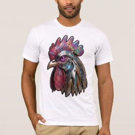 Camiseta Galo Ciberpunk Arte Mecânica Iridescente