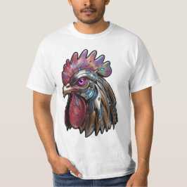 Camiseta Galo Ciberpunk Arte Mecânica Iridescente