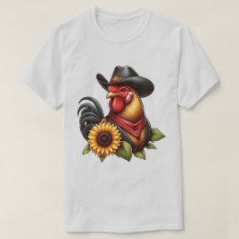 Camiseta Galo Colorido no Chapéu de Cowboy com girassol