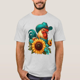 Camiseta Galo com Chapéu Teal e Girassóis