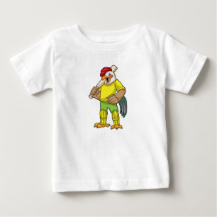 Camiseta Galo como Batsman e morcego de críquete