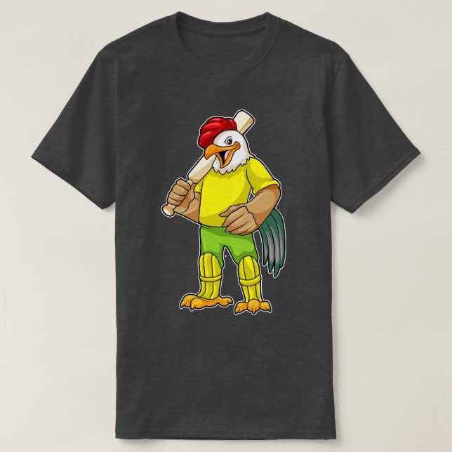 Camiseta Galo como Batsman e morcego de críquete (Frente do Design)