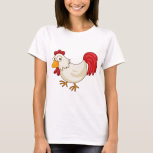 Camiseta Galo de desenho animado galinha branca