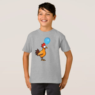 Camiseta Galo de desenho animado segurando balão azul