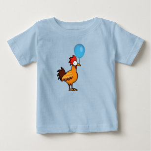 Camiseta Galo de desenho animado segurando balão azul