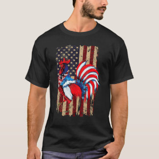 Camiseta Galo de Frango da Bandeira Americana 4 de Julho Pa