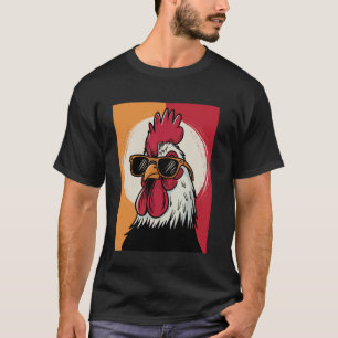 Camiseta Galo Engraçado Retro Gráfico Galo Vestindo Óculos 