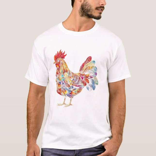 Camiseta Galo Frango Ave Colorido (Frente)