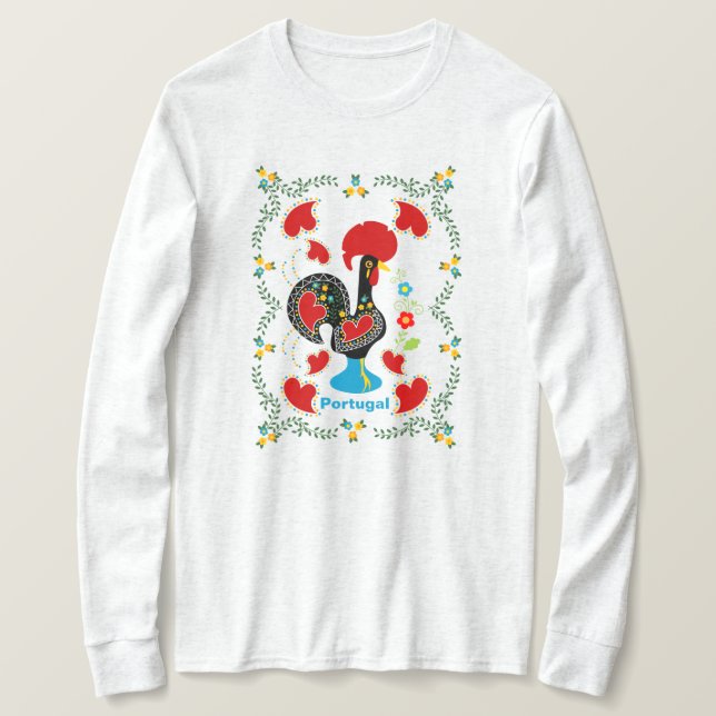 Camiseta Galo Tradicional de Portugal em preto (Frente do Design)