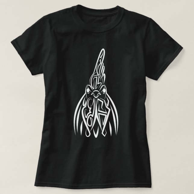 Camiseta Galo Tribal Preto e Branco (Frente do Design)