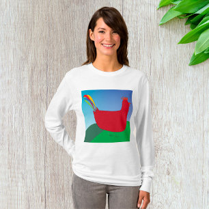 Camiseta Galo Vermelho Colorido com Cauda do Arco-Íris em H