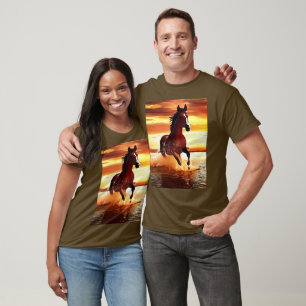 Camiseta Galopagem De Cavalos Selvagens Através Do Surf