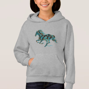 Camiseta Galopando Cavalo Turquesa Silhudie Hoodie