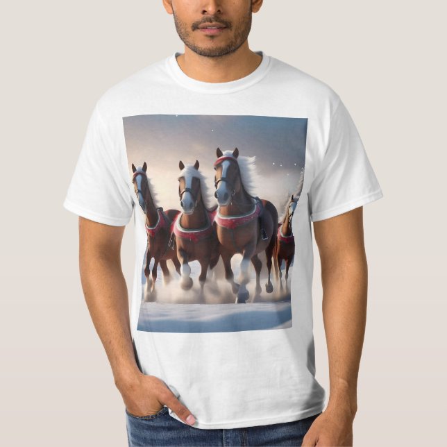 Camiseta Galopando pela neve: Cavalos Mágicos dos Papais no (Frente)