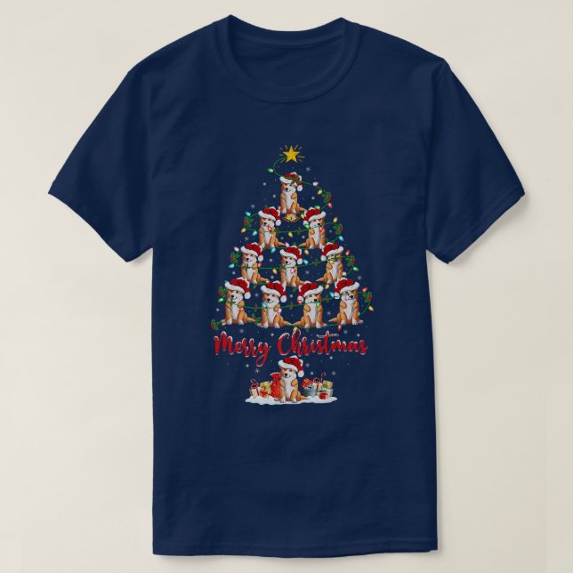 Camiseta Galsh Corgi Cachorro Árvore de Natal Luz Engraçada (Frente do Design)